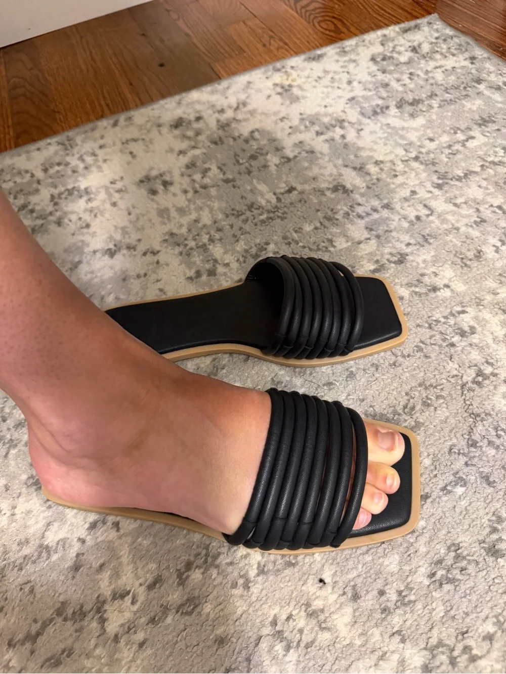 Dolce Vita SIZE 8  Black Quilted Slide Sandals with Tan Trim
